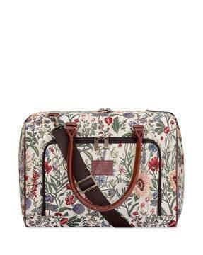 men floral print duffle bag with dual-handles