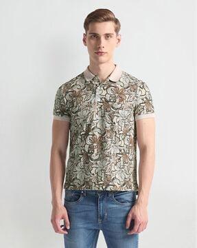 men floral print muscle fit polo t-shirt