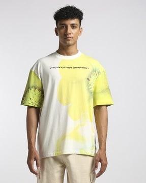 men floral print oversized crew-neck cottont-shirt