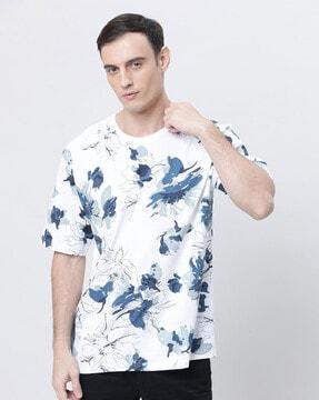 men floral print oversized crew-neck t-shirt