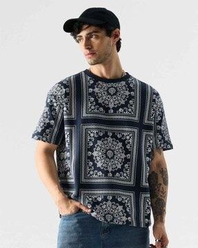 men floral print oversized crew-neck t-shirt