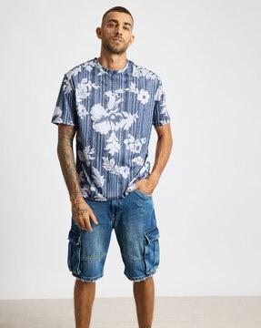 men floral print oversized fit crew-neck t-shirt