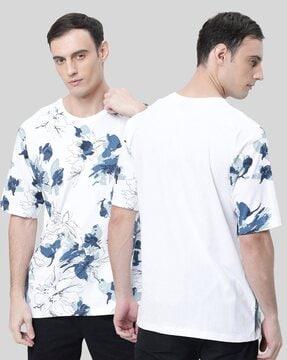 men floral print oversized fit round-neck t-shirt