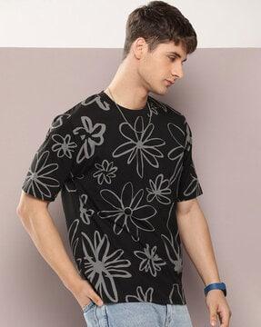 men floral print oversized fit round-neck t-shirt