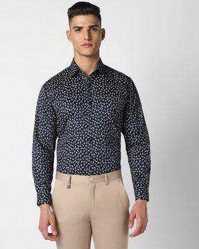 men floral print regular fit cotton shirt