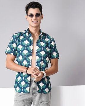 men floral print regular fit cotton shirt