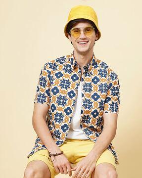 men floral print regular fit cotton shirt