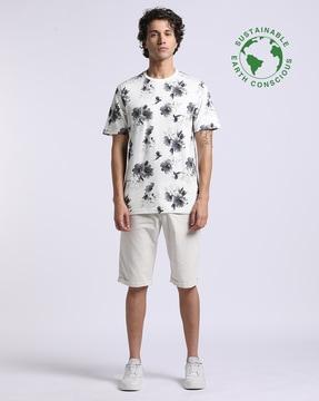 men floral print regular fit crew-neck organic cotton t-shirt