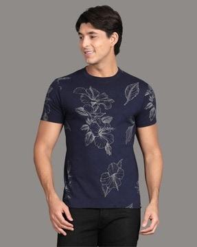 men floral print regular fit crew-neck t-shirt