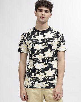 men floral print regular fit crew-neck t-shirt