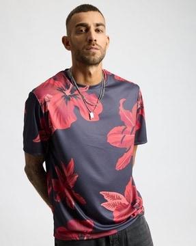 men floral print regular fit crew-neck t-shirt