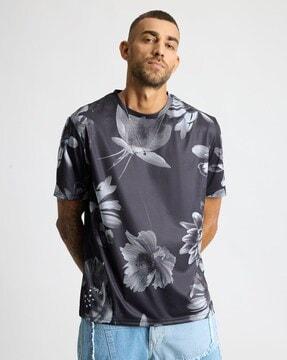 men floral print regular fit crew-neck t-shirt