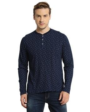 men floral print regular fit henley t-shirt