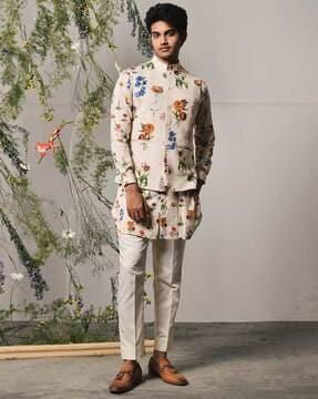 men floral print regular fit kurta pyjama set