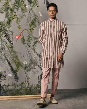 men floral print regular fit kurta pyjama set