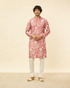 men floral print regular fit kurta with insert pocket