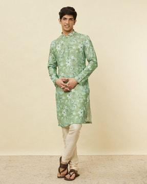 men floral print regular fit kurta with insert pocket