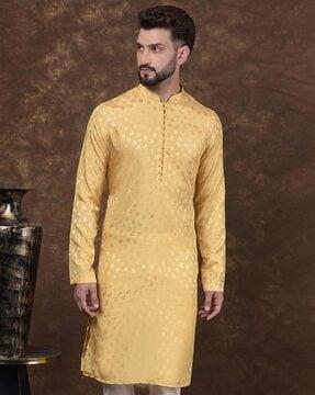 men floral print regular fit long kurta with mandarin collar