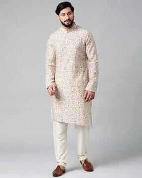 men floral print regular fit long kurta