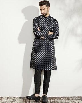 men floral print regular fit long kurta