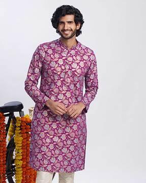 men floral print regular fit long kurta