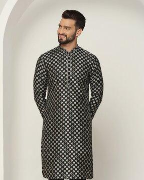 men floral print regular fit long kurta