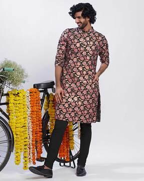 men floral print regular fit long kurta