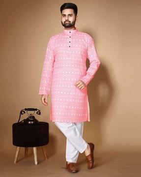 men floral print regular fit long kurta