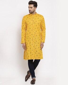 men floral print regular fit long kurta