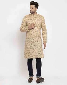 men floral print regular fit long kurta