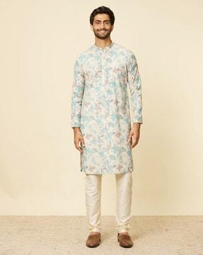 men floral print regular fit long kurta