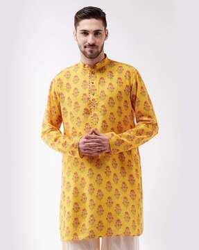 men floral print regular fit long kurta