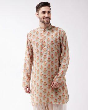 men floral print regular fit long kurta