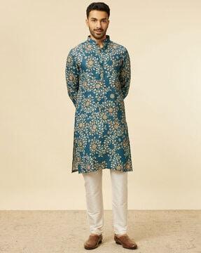 men floral print regular fit long kurta