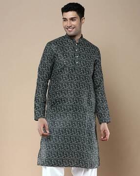 men floral print regular fit long kurta