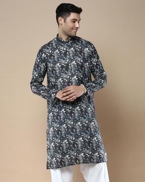 men floral print regular fit long kurta