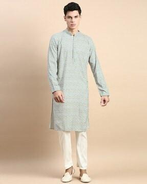 men floral print regular fit long kurta