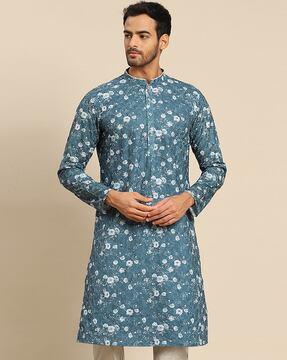 men floral print regular fit long kurta