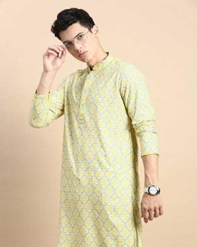 men floral print regular fit long kurta