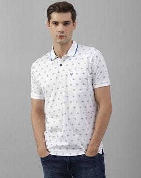 men floral print regular fit polo t-shirt with patch pocket