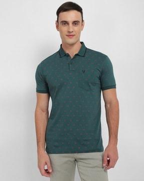 men floral print regular fit polo t-shirt with patch pocket