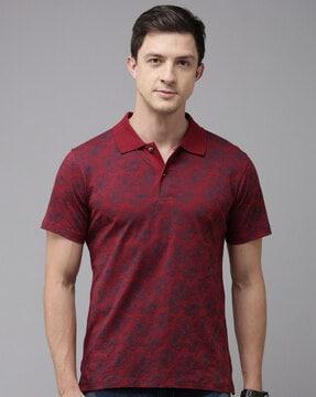 men floral print regular fit polo t-shirt