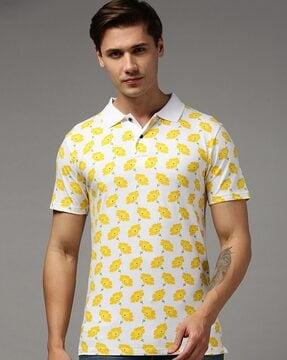 men floral print regular fit polo t-shirt