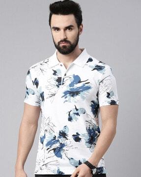 men floral print regular fit polo t-shirt