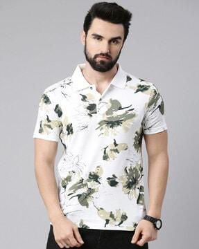 men floral print regular fit polo t-shirt