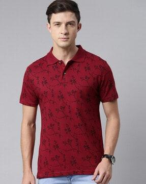 men floral print regular fit polo t-shirt