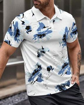 men floral print regular fit polo t-shirt