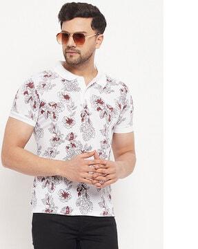 men floral print regular fit polo t-shirt