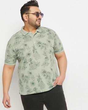 men floral print regular fit polo t-shirt