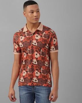 men floral print regular fit polo t-shirt